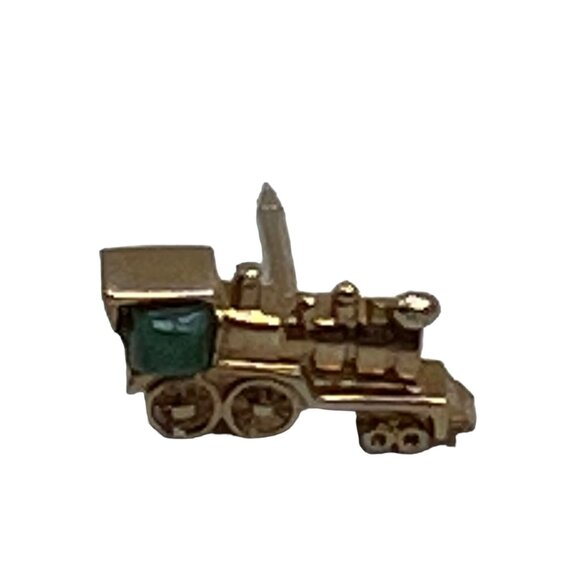 Vintage Swank Train Engine Tie Tack Pin Gold Tone Green Accent Railroad Pin‎ - Picture 7 of 9